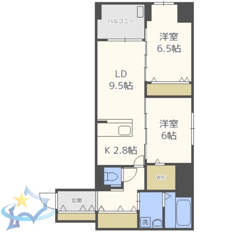 FER北3条(2LDK/6階)の間取り写真