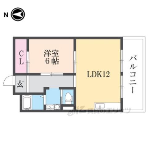 京阪京津線 四宮駅 徒歩13分 3階建 築51年(1LDK/2階)の間取り写真