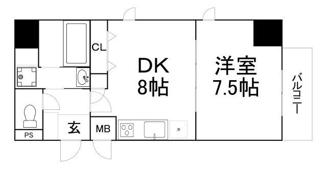 プランドール北浜(1LDK/3階)の間取り写真