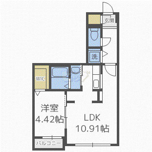 ブランキューブ612(1LDK/1階)の間取り写真