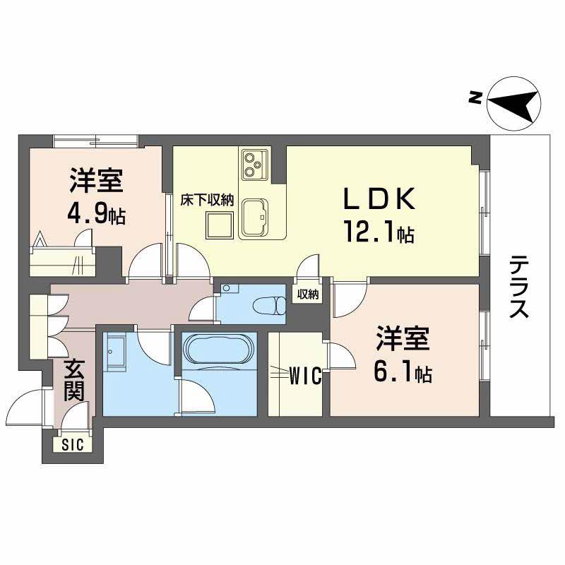SHAMAISON GARDENS 旭が丘II(2LDK/1階)の間取り写真
