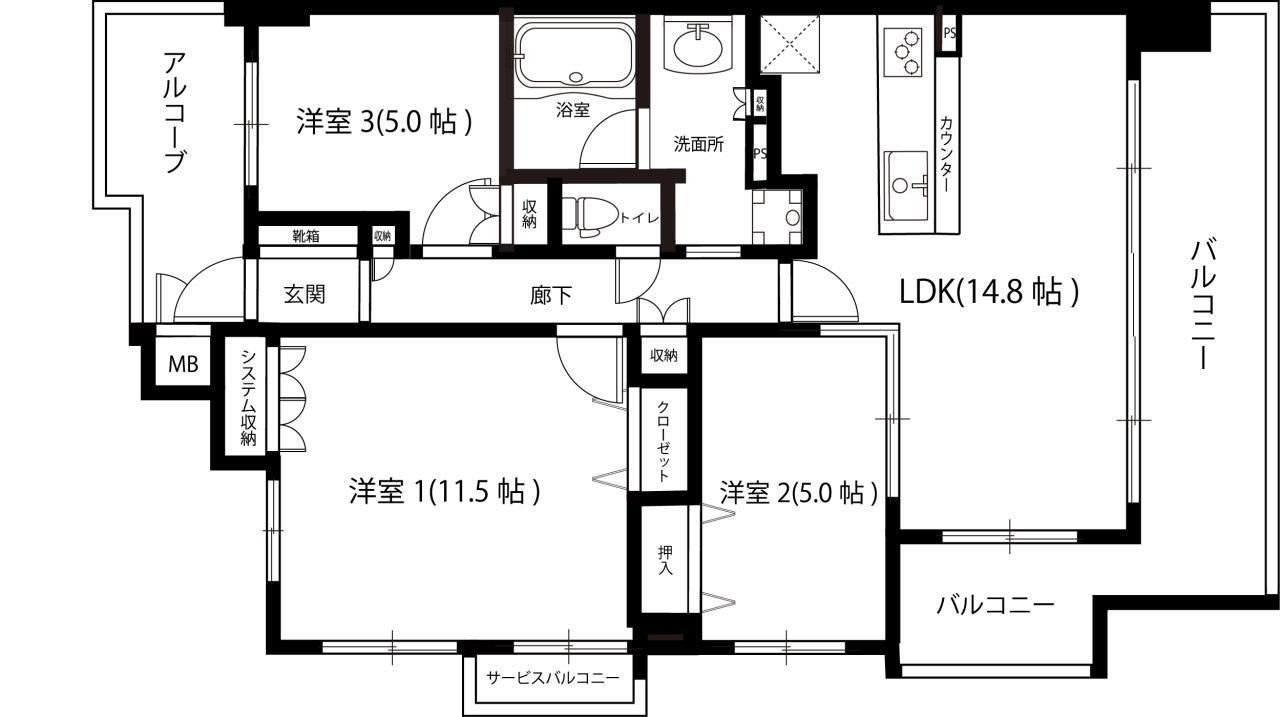 リーフクリエイトフィールシティ(3LDK/8階)の間取り写真