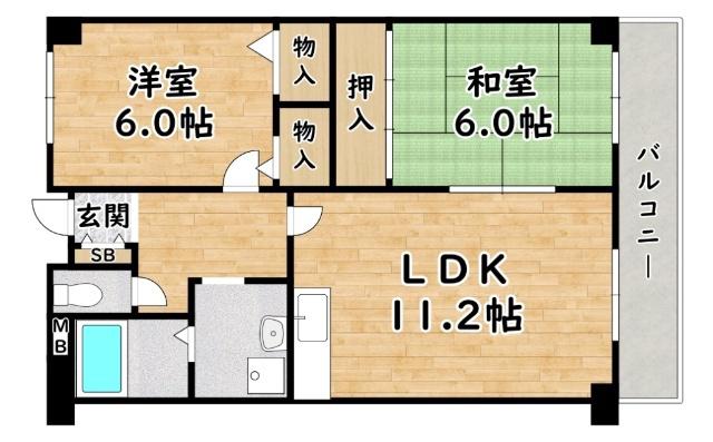 ロイヤルコート歌島(2LDK/1階)の間取り写真