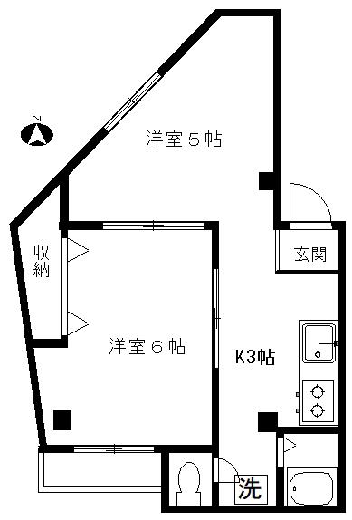 フラット5(2K/2階)の間取り写真
