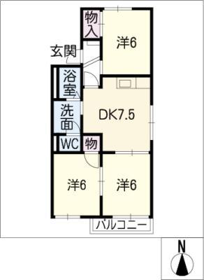 ディアス田中 F棟(3DK/1階)の間取り写真