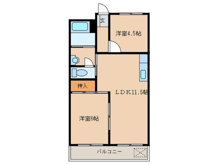 フェリーチェ(2LDK/4階)の間取り写真