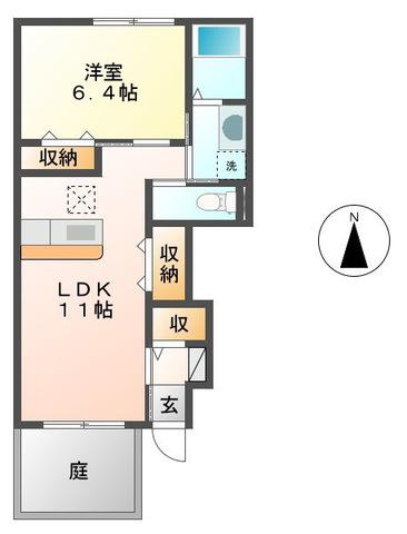 住環境良好の好立地物件(1LDK/1階)の間取り写真