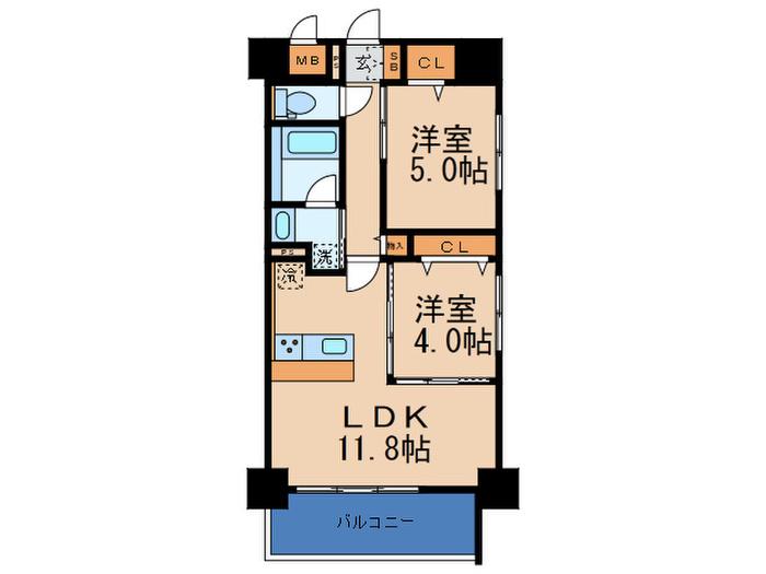 FELIZ VIDA福島(2LDK/4階)の間取り写真