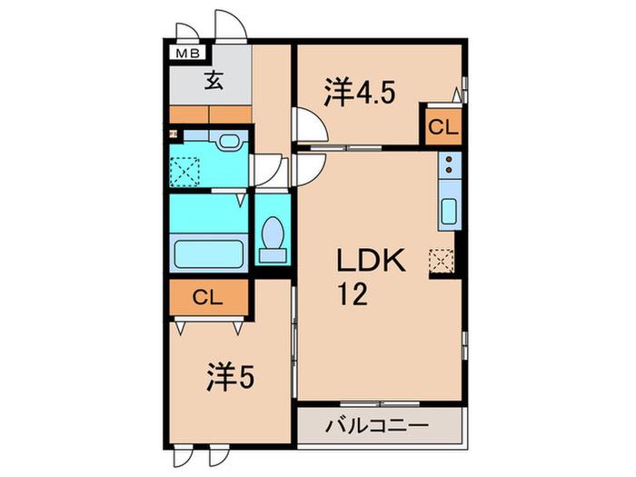 ルポンテA棟(2LDK/2階)の間取り写真