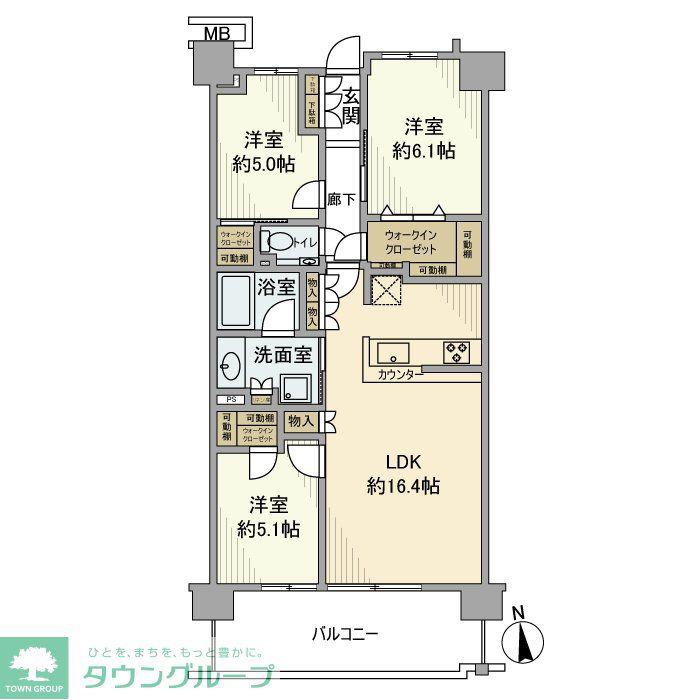 プラウドシティ国立(3LDK/3階)の間取り写真