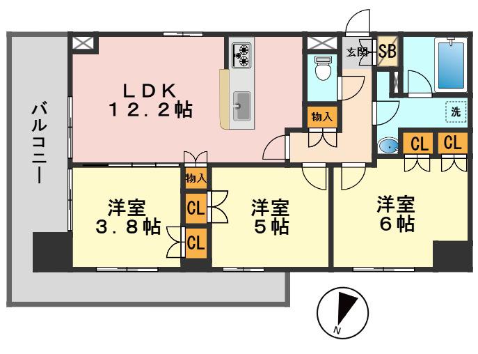 ドムール新小岩プレミアムレジデンス(3LDK/8階)の間取り写真