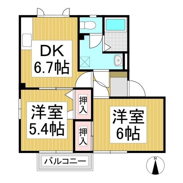 エクセレントきたの A(2DK/2階)の間取り写真