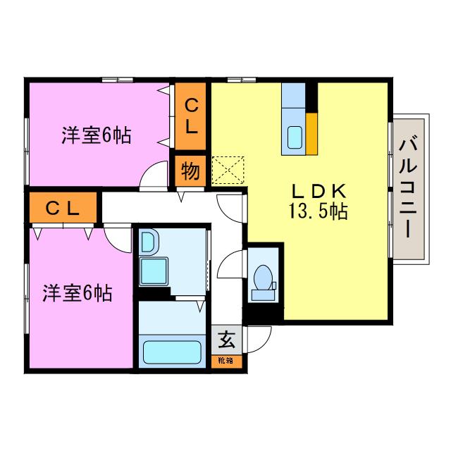 リビングタウン貴生川(2LDK/1階)の間取り写真