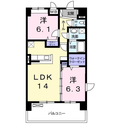 スカイピア彦根(2LDK/5階)の間取り写真