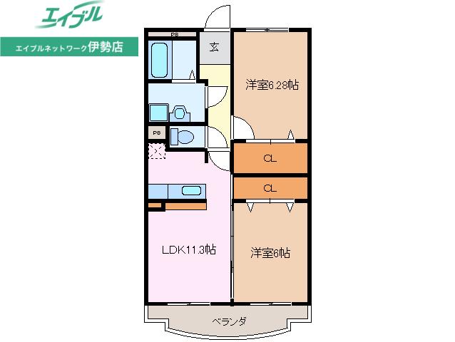 近鉄山田線 伊勢市駅 徒歩19分 3階建 築19年(2LDK/2階)の間取り写真