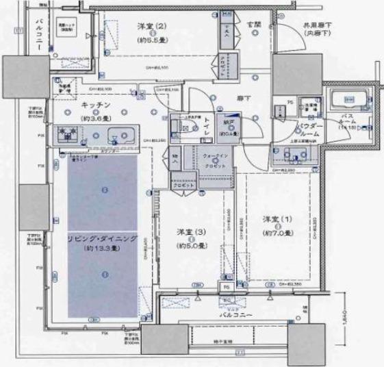 シティタワー大阪本町(3LDK/21階)の間取り写真