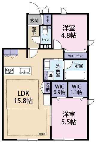 TRAUM(2LDK/1階)の間取り写真