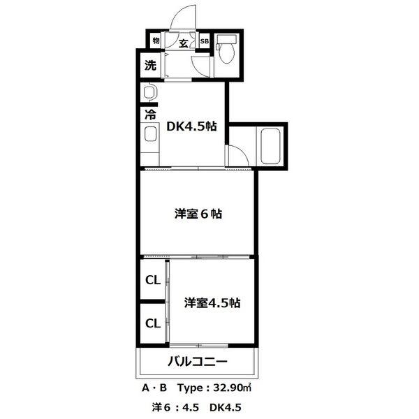 クレスト連坊(2DK/3階)の間取り写真