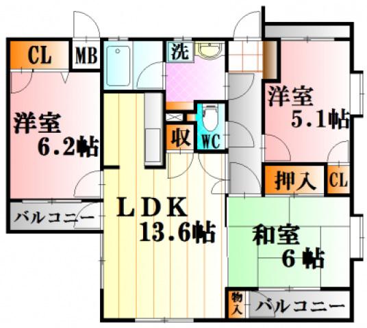 ステラカーサ(3LDK/3階)の間取り写真
