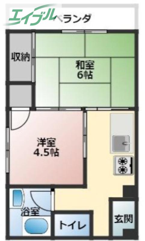 コーポ瀬戸内(2DK/4階)の間取り写真