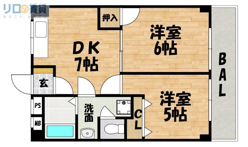 第6高光マンション(2DK/3階)の間取り写真