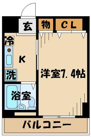 ベルエール調布(1K/2階)の間取り写真