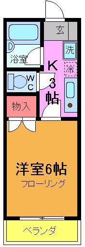ローズビラII(1K/1階)の間取り写真