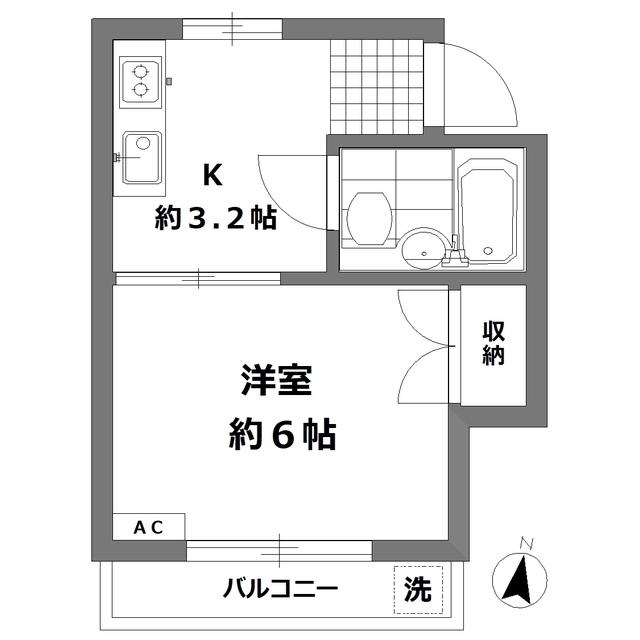 ストークハイツ實方(1K/1階)の間取り写真