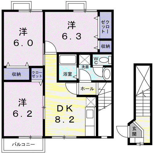 アヴニール(3DK/2階)の間取り写真