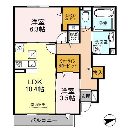 リアン ドュ ファミーユ(2LDK/1階)の間取り写真
