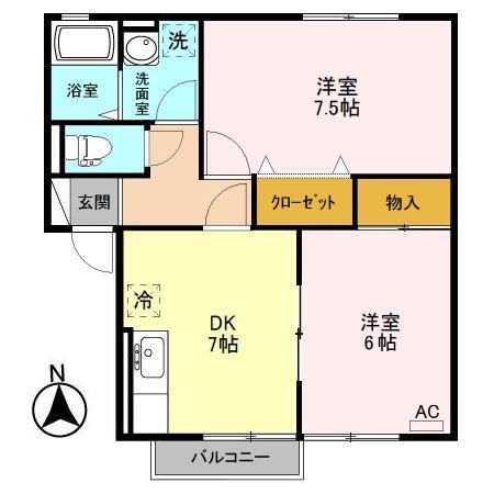グランエール B(2DK/1階)の間取り写真