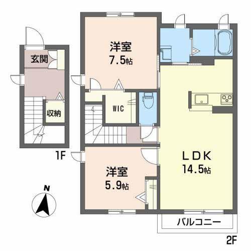 クオーレ(2LDK/2階)の間取り写真