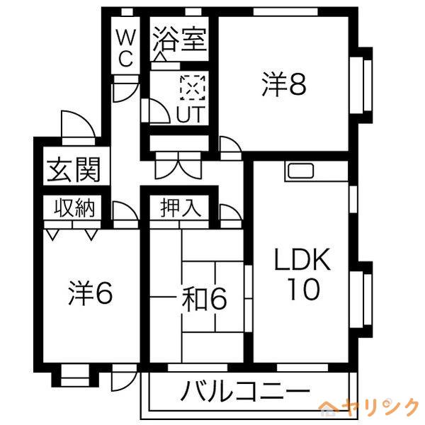タウンハウス郷 B棟(3LDK/2階)の間取り写真