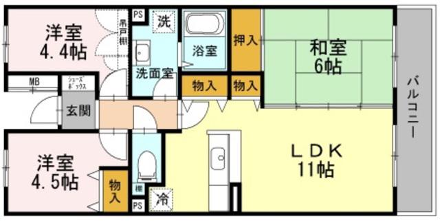 BELLEVUE 壱番館(3LDK/3階)の間取り写真
