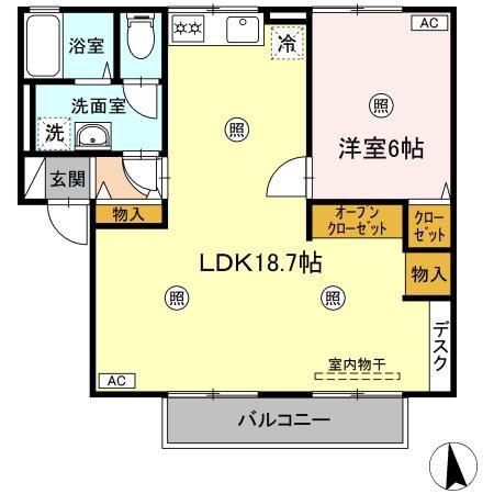 ソフィアA棟(1LDK/2階)の間取り写真