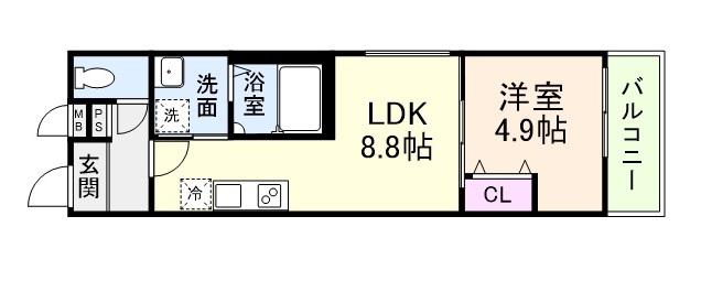 フジパレス杉本町ノース(1LDK/2階)の間取り写真