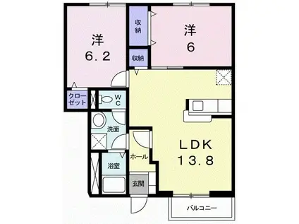 エバーグリーン C(2LDK/1階)の間取り写真