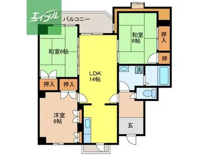 エスポワールコートカヤノ(3LDK/6階)の間取り写真