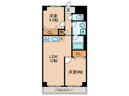 ハピネス飯田5号館(2LDK/2階)の間取り写真