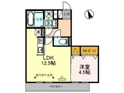 COCO上米島(1LDK/1階)の間取り写真