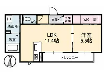 ヴィーナスコート 西崎(1LDK/2階)の間取り写真