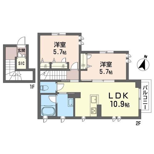 メゾンドゥシュウ(2LDK/2階)の間取り写真