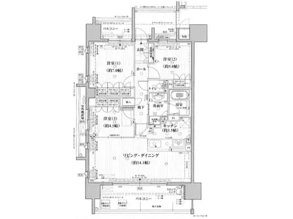 プラセシオン徳川(3LDK/2階)の間取り写真