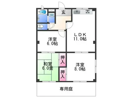 坂田マンション(3LDK/1階)の間取り写真