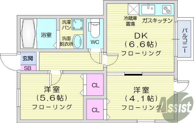 シャイン柏木(2DK/1階)の間取り写真