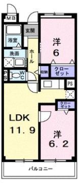 ヴェルドミール今津(2LDK/4階)の間取り写真