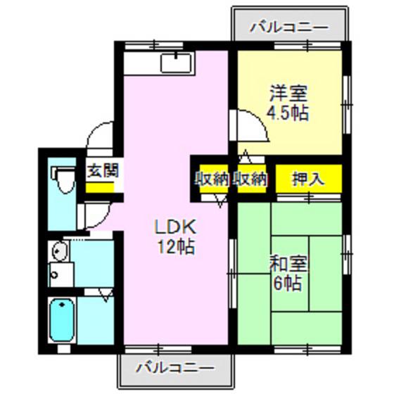 ひまわりハイツ(2LDK/2階)の間取り写真