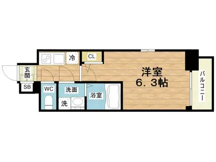 エスリードレジデンス大阪天王寺(1K/13階)の間取り写真