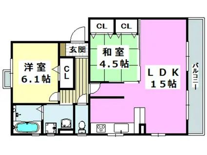 クロスロードII B棟(2LDK/1階)の間取り写真