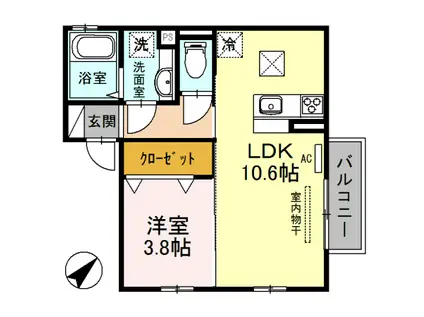 リュートII(1LDK/1階)の間取り写真